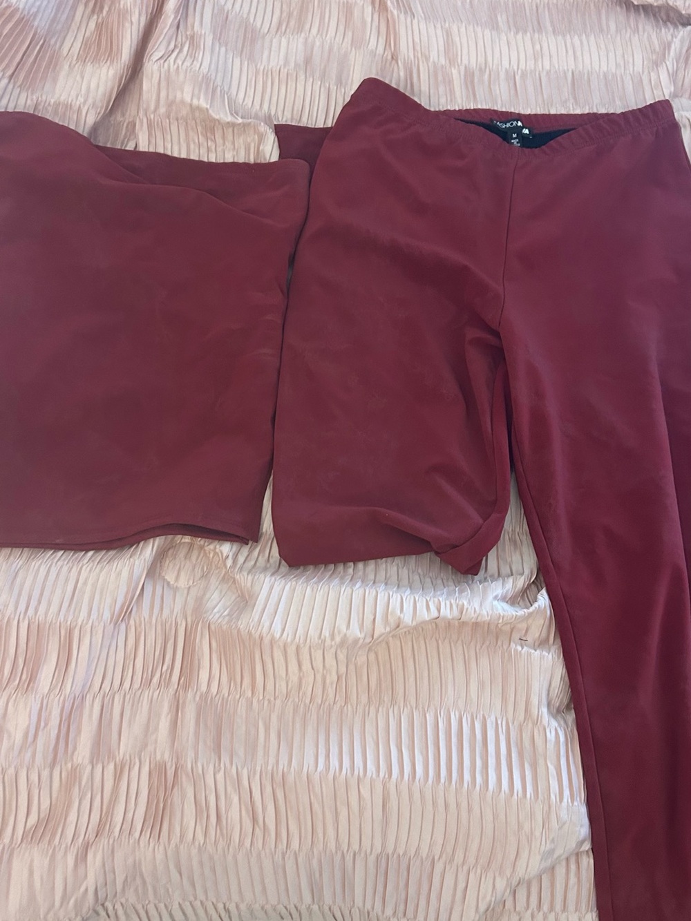 Fashion Nova Burgundy Boot Cut Pants & Matching Skirt Set